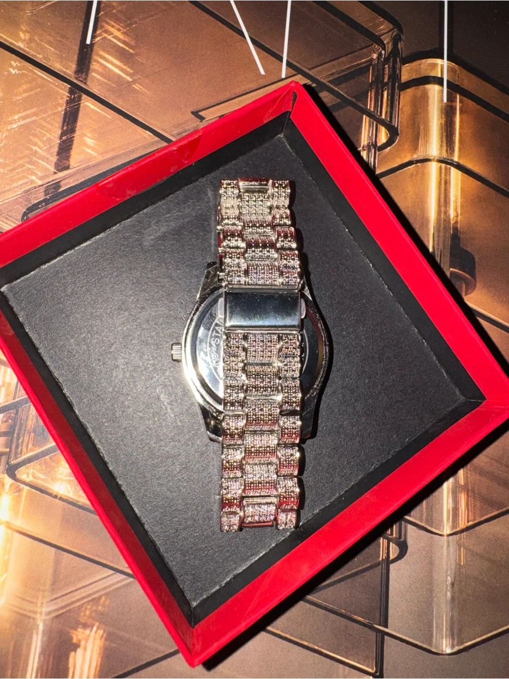 Charles Raymond Vintage Iced Out Luxury Pink Silver Lab Diamond Watch